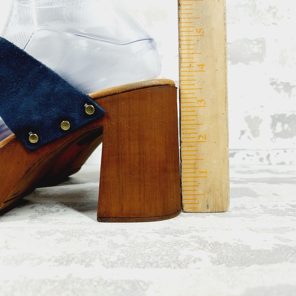 NEW Ilaria Sartori Blue Suede Platform Wood Block Heeled Sandals A272 - Picture 2 of 13